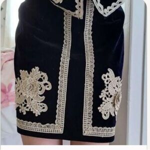 Cider Velvet Mini Skirt S Blk Gold Mob Embellished Embroidered Victorian Baroque